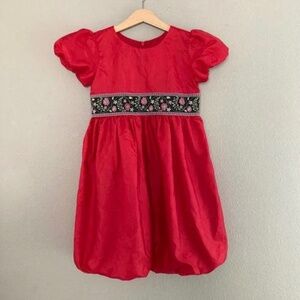 Red Hanna Andersson Bubble Hem Dress with Floral Embroidery - 6/7 (120cm)